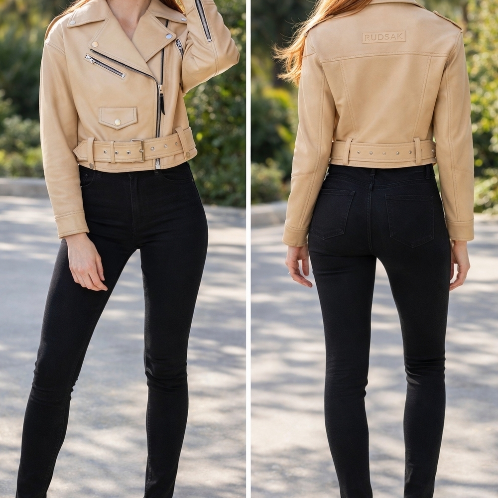 Maggie by RUDSAK Tan Leather Biker Jacket